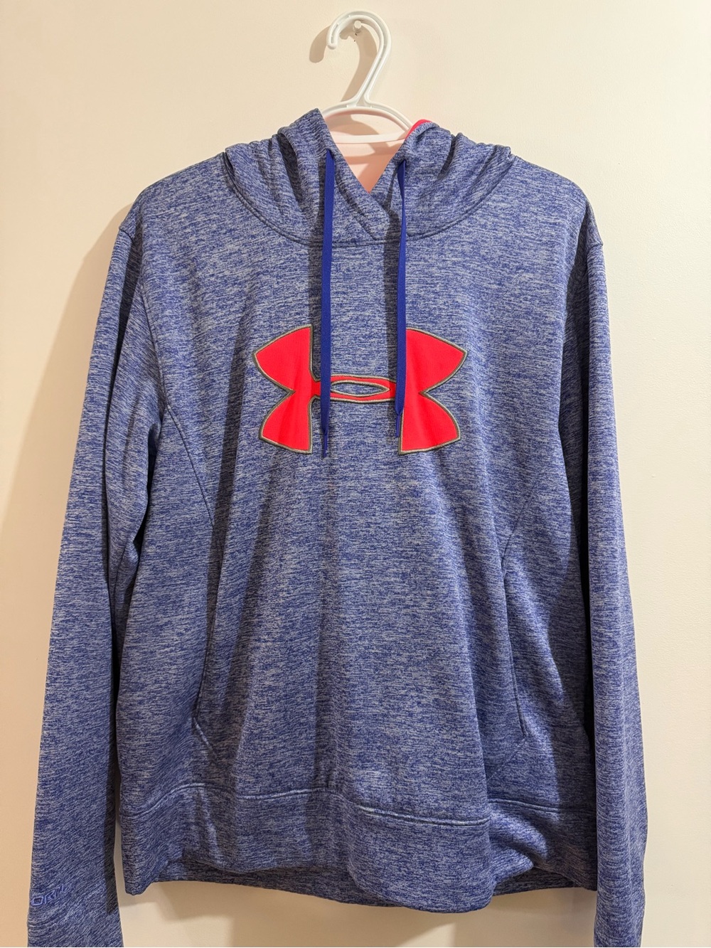 Under Armour Blue Heather Pullover Hoodie with Bright Pink Logo